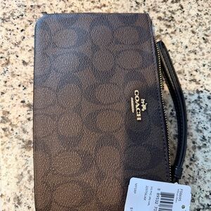 Coach Dark Brown Signature Wristlet